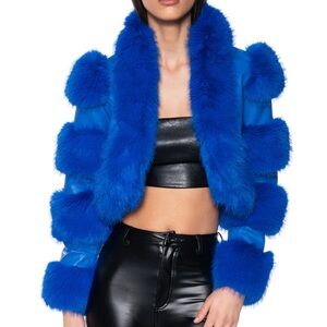 AKIRA Vibrant Blue Faux Fur Teddy Jacket